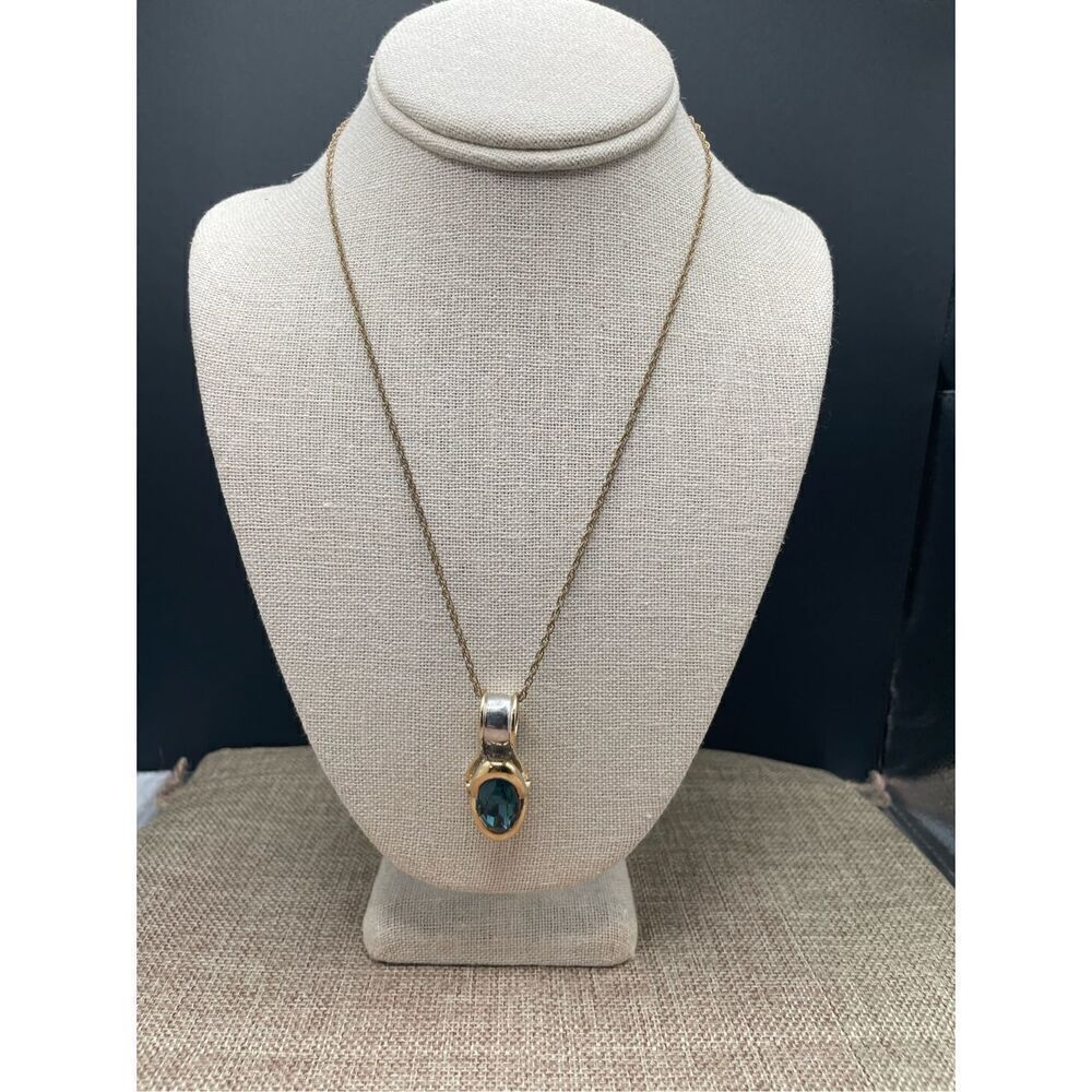 JC Designer Sterling Silver Blue Cubic Zirconia Oval Necklace Elegant